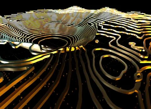 Abstract topographic map 3D background with shiny golden lines in sci-fi Stock Illustration