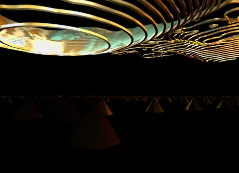 Abstract topographic map 3D background with shiny golden lines in sci-fi Stock Illustration
