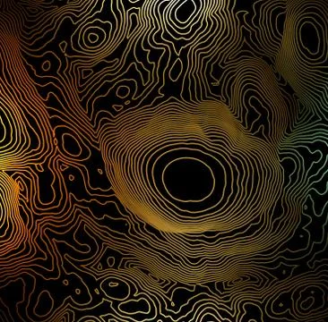 Abstract topographic map 3D background with shiny golden lines in sci-fi Stock Illustration