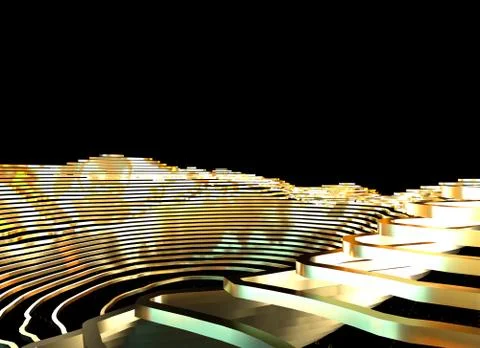 Abstract topographic map 3D background with shiny golden lines in sci-fi Stock Illustration