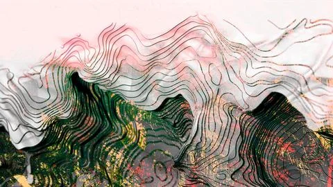 Abstract topographic map landscape with layered contour lines, blending metallic Stock Illustration