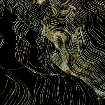 Abstract topographic map lines forming a layered 3D terrain pattern with golden Stock Illustration