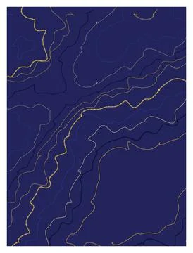 Abstract topographic map lines with gold and blue contours on dark background Stock Illustration