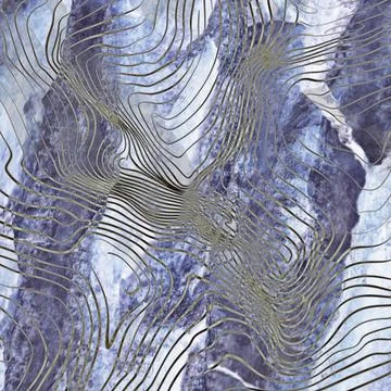 Abstract topographic map pattern overlaying a textured blue and white marble Stock Illustration