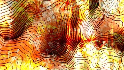 Abstract topographic map pattern with swirling lines in vibrant shades of orange Stock Illustration