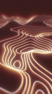 Abstract topographic surface made of glowing golden contour lines forming smo Stock Illustration
