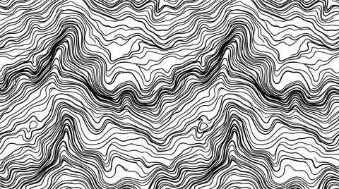 Abstract topographic wave pattern with black hand drawn flowing lines on wh.. Stock Illustration