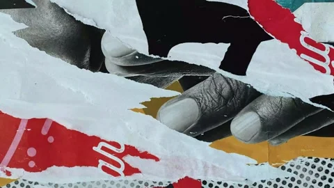 Abstract torn paper collage with graphic textures, animated background Video stock 333977567