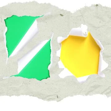 Abstract Torn Paper Effect with Green Stripes and Yellow Background Reveal Stock Photos