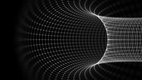 Abstract torus shape with wormhole grid lines curving inward on black background Video stock 292261756