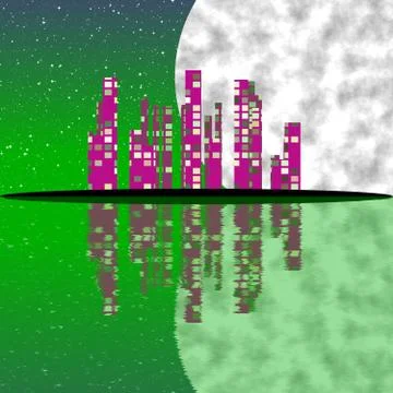 Abstract town with moon Stock Illustration