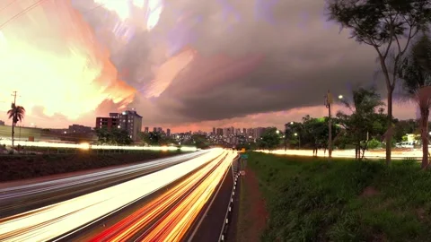 Abstract trail of light caused by vehicular traffic in Highway Stock Footage 257632998