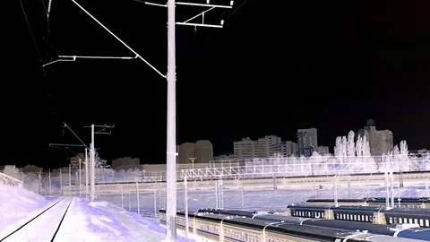 Abstract Train Move Railway With The Front View In Night Stock Footage 84951664