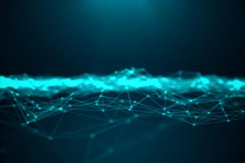 Abstract transfer big technology. Digital landscape with Global connecting, low Stock Illustration