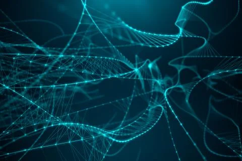 Abstract transfer big technology. Digital landscape with Global connecting, low Stock Illustration