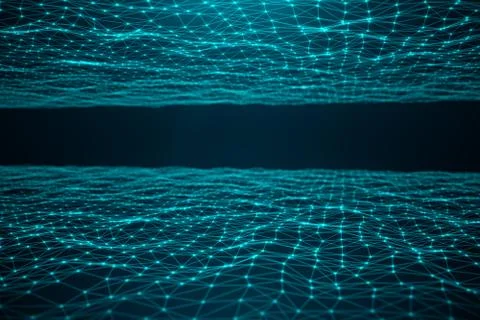 Abstract transfer big technology. Digital landscape with Global connecting, low Stock Illustration