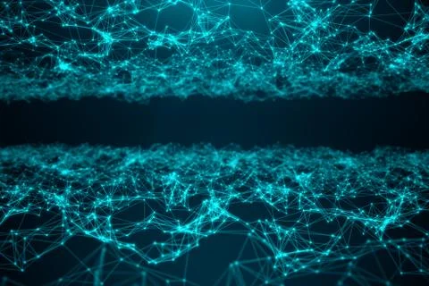 Abstract transfer big technology. Digital landscape with Global connecting, low Stock-Illustration