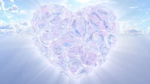 Abstract Translucent Crystal Gem Shard Heart Shape Floating in Sky Stock Footage 211521066
