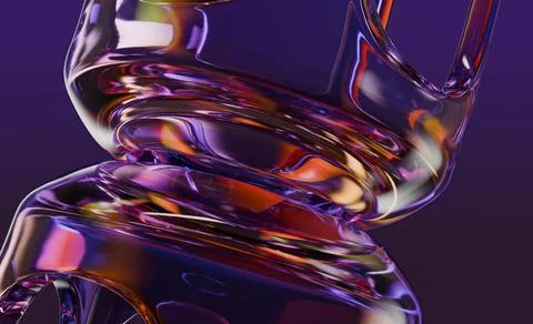Abstract translucent figure; twisting, glossy form against a gradient purpl.. 库存插图