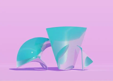 Abstract transparent 3d render of glass objects in pink studio. Blue color stand Stock Illustration
