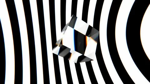 Abstract Transparent Cube Spin on Wavy Black and White Striped Background Stock Illustration