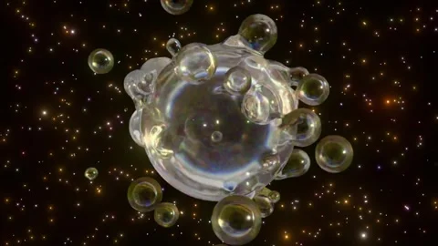 Abstract Transparent Glass Molecule Bubbles Floating In Starry Space Background Vidéo 348562959