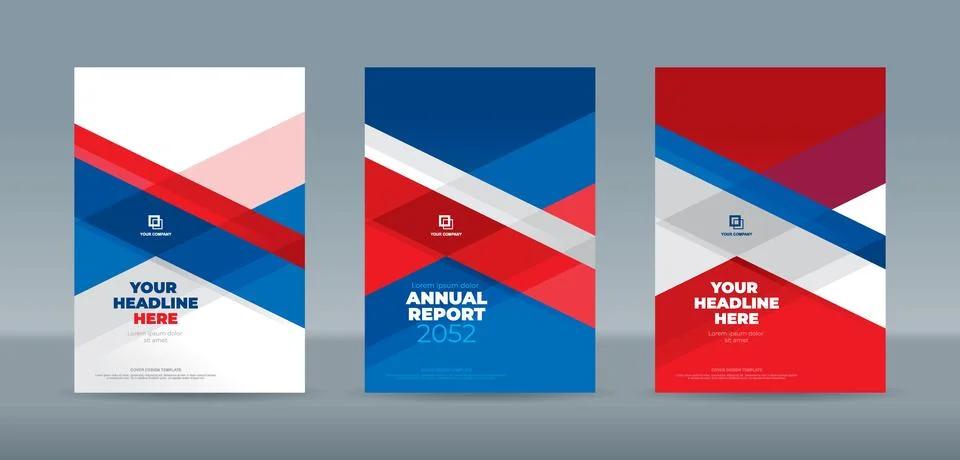 Abstract transparent rectangle on red blue background. A4 book cover template Stock Illustration