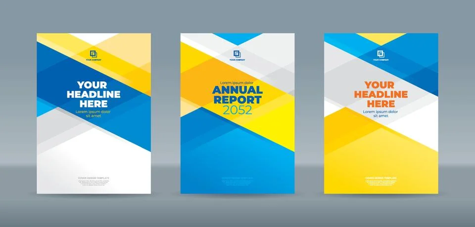 Abstract transparent rectangle on yellow blue background. A4 book cover template Stock Illustration