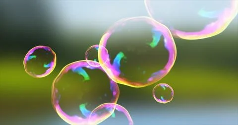 Abstract transparent soap bubbles flying up bright iridescent beautiful fes.. Stock Illustration