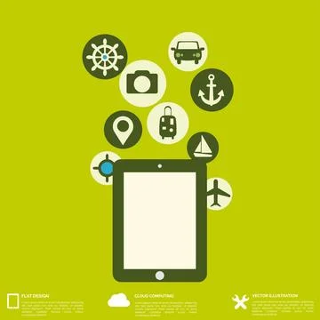 Abstract travel background with flat web icons. Stock Illustration