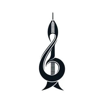 Abstract treble clef icon with tower Stock Illustration