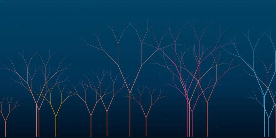 Abstract tree branches pattern with colorful glowing lines Stock Illustration