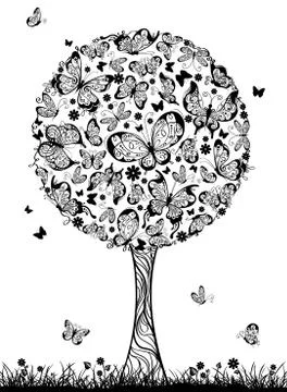 Abstract tree with butterflies. Stock Illustration