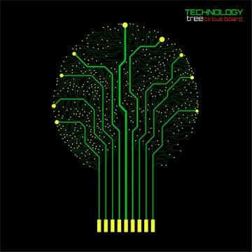 Abstract tree of circuit board on black background, technology illustration,  Stock Illustration
