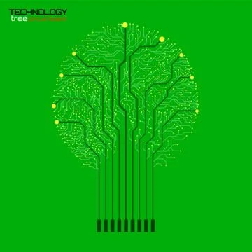 Abstract tree of circuit board on black background, technology illustration,  Stock Illustration