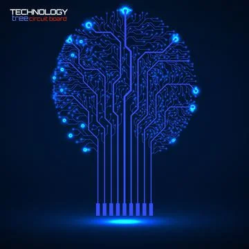 Abstract tree of circuit board, neon technology illustration Stock Illustration