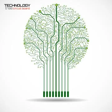 Abstract tree of circuit board on white background, technology illustration,  Stock Illustration