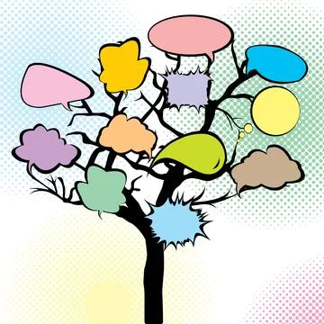 Abstract tree with colored speech bubbles Stock Illustration