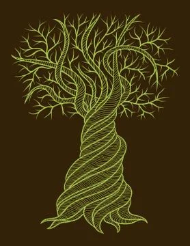 Abstract tree with a curling barrel Stock Illustration