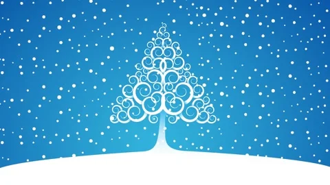 Abstract tree with curls under a snowfall. Winter background, animated illu.. Stock Footage 252794384