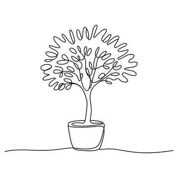 Abstract Tree with Curved Leaves in a Pot plant Stock Illustration