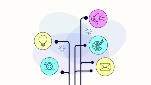 Abstract tree of digital marketing and creative communication icons animate.. Stock Footage 334092476