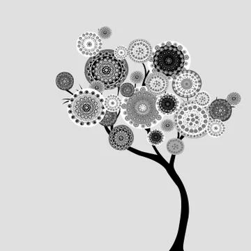 Abstract tree with doodle flowers Stock Illustration
