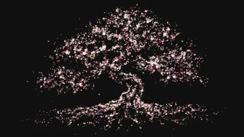 Abstract tree forming from gold pink particles on black background Stock Footage 337864987