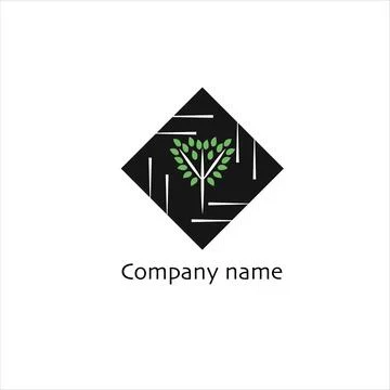 Abstract tree with green leaves inside rhombus with runes Stock Illustration