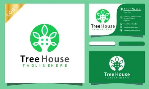 Abstract Tree House logo design vector illustration, minimalist elegant, mode Stock Illustration