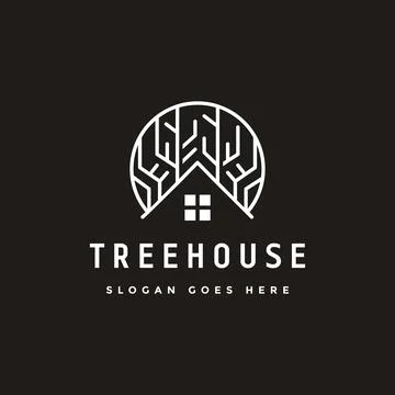 Abstract tree house logo icon vector template on black background Stock Illustration
