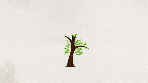 Abstract Tree Icon Paint Ink Drawing Reveal Animation Stock Footage 142081193