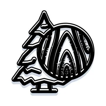 Abstract tree inside circle minimalist black icon Stock Illustration