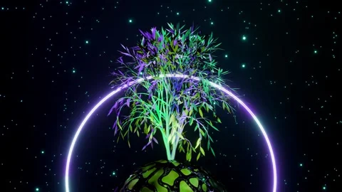 Abstract Tree of Life with roots on earth planet and circle. Seamless loop Stock Footage 246340786